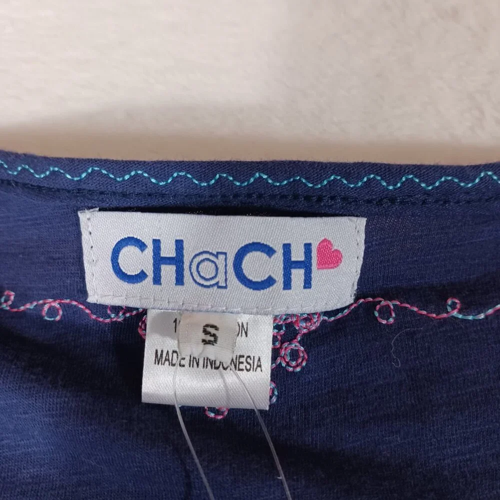 Chach, NWT,  Maxi Kimono, Boho, Navy w/ Pink & Aqua Trim, Whimsical, Small - Picture 14 of 14